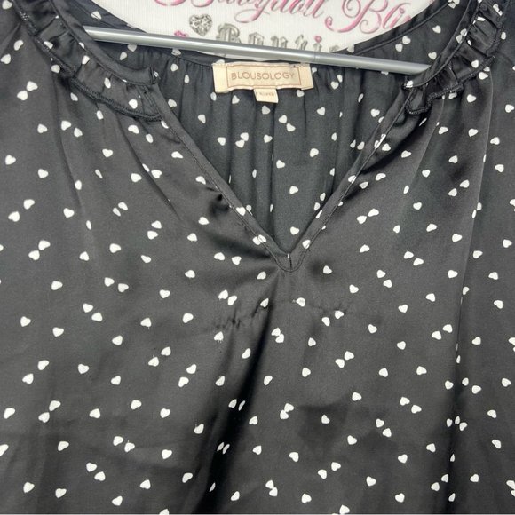 Blousology heart printed polka dot blouse top flowy cute casual black white - Picture 3 of 7
